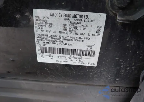 2022 Ford Explorer Platinum из США, поврежденный, VIN 1FM5K8HC0NGB49225